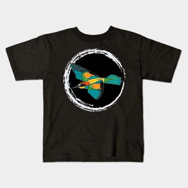 Nice Artwork showing an European Bee-Eater in Flight IV Kids T-Shirt by JDHegemann